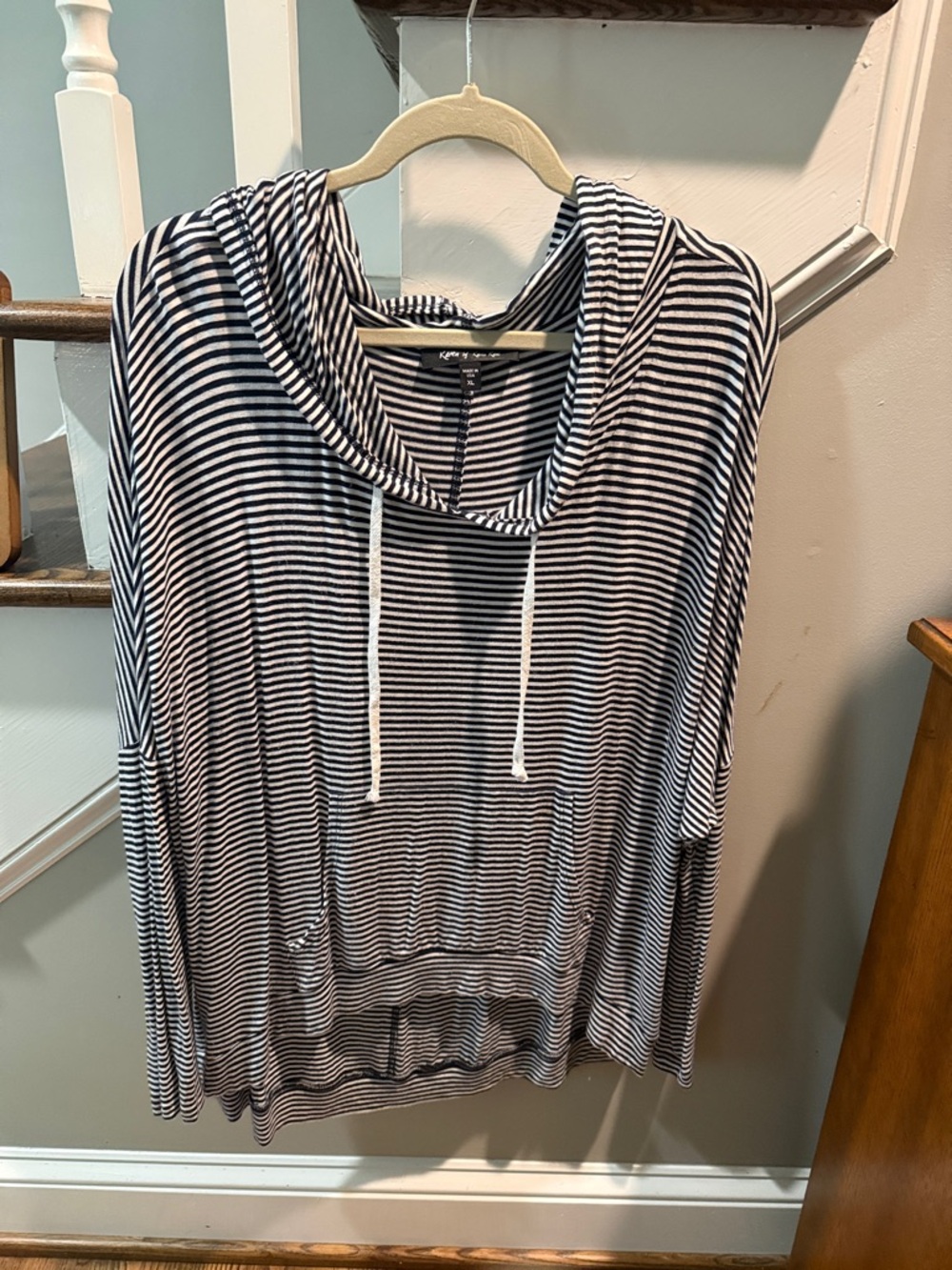 Karen by Karen Kane Cozy Striped Hooded Pullover Top - Dark Navy & White